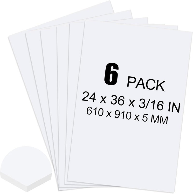ToLanbbt 6 Pack White Foam Board, 24 x 36 x 3/16" Thick Foam Core Acid Free Poster Foamboard for Art Craft Projects, Painting, Displaying, Signage, Wedding, School - Image 1